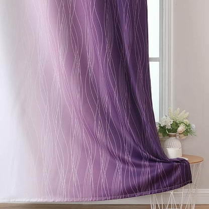 Estelar Textiler Purple and Greyish White Blackout Curtains & Drapes for Bedroom, Thermal Insulated Ombre Blackout Drapes, Room Darkening Energy Saving Curtains for Living Room, 42Wx63L, 2 Panels