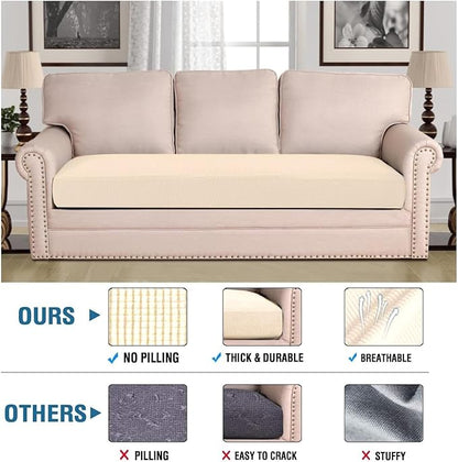 H.VERSAILTEX Super Stretch Individual Seat Cushion Covers Sofa Covers Couch Cushion Covers Slipcover Sets Thick Jacquard Textured Twill Fabric (1 Piece Sofa Cushion Cover, Cream)