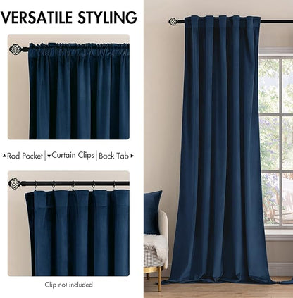 MIULEE Navy Blue Velvet Curtains 96 inches - Luxury Blackout Curtains for Bedroom Living Room Thermal Insulated Super Soft Window Drapes Rod Pocket & Back Tab, W52 x L96 inches, 2 Panels