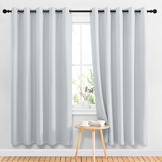 NICETOWN Blackout Curtains Panels for Living Room, 2 Panels, 66 x 70 Inch, Greyish White, 3 Pass Microfiber Noise Reducing Thermal Insulated Solid Ring Top Blackout Window Drapes