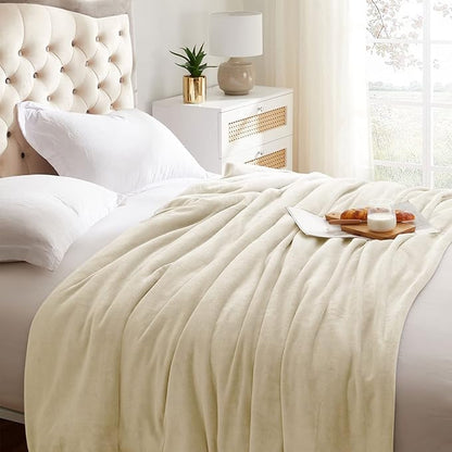KMUSET Super Soft Throw Blanket Premium Silky Flannel Fleece Twin Size Beige Microfiber Lightweight Blanket All Season Use