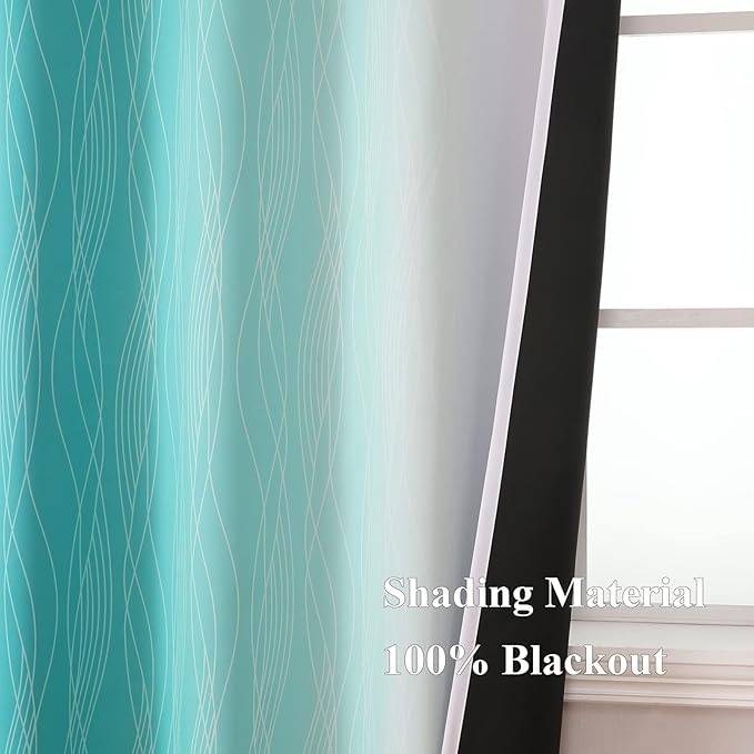 Estelar Textiler Teal and Greyish White Blackout Curtains & Drapes for Bedroom, Thermal Insulated Ombre Blackout Drapes, Room Darkening Energy Saving Curtains for Living Room, 42Wx63L, 2 Panels