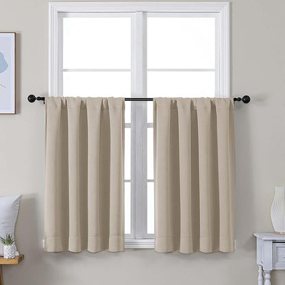 Simplebrand Ava Biscotti Beige Short 36 Inches Blackout Curtain 2 Panels Set, Half Window Rod Pocket Privacy Curtain Tiers for Kitchen, Curtains Blackout for Bathroom Shades, W40 x L36 Inch