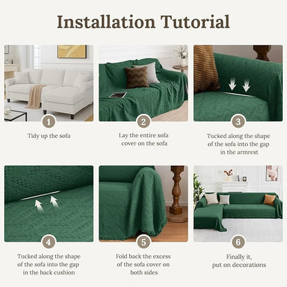 HOMERILLA Christmas Couch Covers,Sectional Couch Covers L Shaped Sofa Cover Blanket 2 Pieces L Shape Sofa Decoration Protector for Pets Dogs(Vintage Green, X-Large)