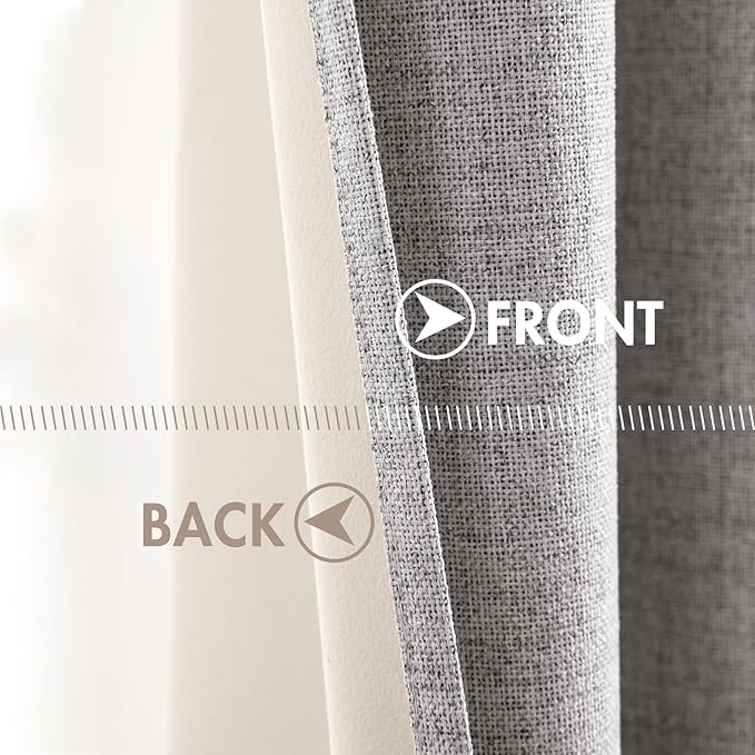 MIULEE Linen Texture 84 Inches Curtains for Bedroom 100% Blackout Thermal Insulated Light Gray Curtains Grommet Room Darkening Drapes for Living Room Nursery 52x84 Inch (2 Panels)