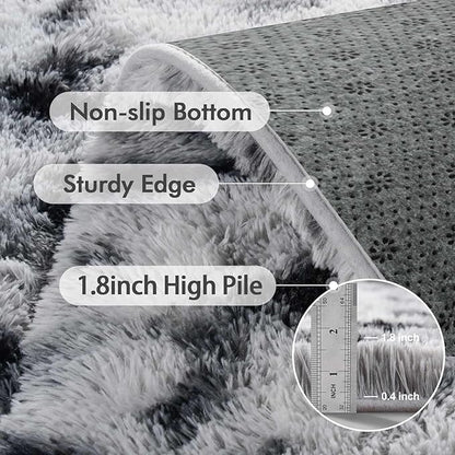 4x6 Ft Shag Area Rug for Bedroom Living Room, Tie-Dyed Ultra Soft Fluffy Furry Rugs for Indoor Floor, Aesthetic Carpet for Kids Home Decor (Black White)