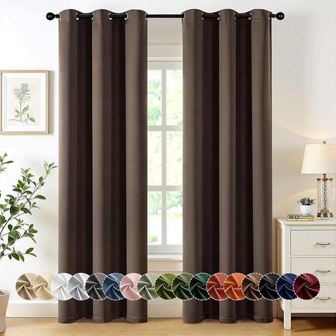 MIULEE Chocolate Brown Blackout Curtains for Bedroom Living Room 72 Inches Long 2 Panels, Thermal Insulated Room Darkening Drapes Solid Grommet Noise Reduction Window Treatments 40x72 inch
