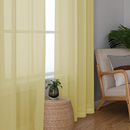 Chyhomenyc Mustard Yellow Sheer Curtains 78 Inches Long for Living Room, Light Filtering Solid Color Voile Bedroom Curtains, Rod Pocket Window Sheer Curtain Panels, Each 42Wx78L, 2 Panels