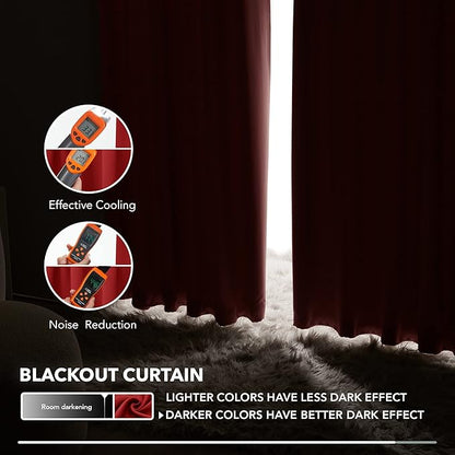 Deconovo Christmas Blackout Curtains, Thermal Insulated, W52 x L45 2 Panels, Back Tab, Machine Washable, Room-Darkening Drapes for Bedroom/Living Room Red