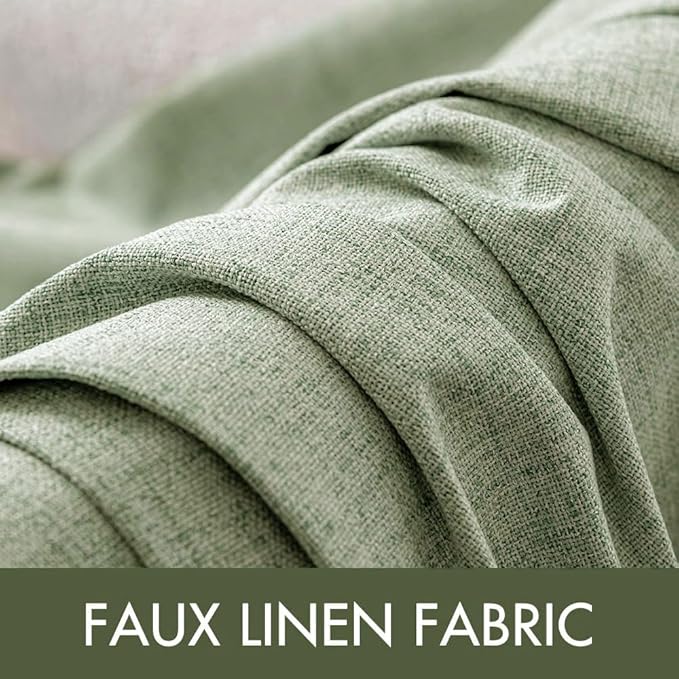 MIULEE Linen Texture Curtains, 2 Panels (52"W x 108"L) Sage Green, Blackout, Grommet, Room Darkening, Bedroom, Living Room, Nursery