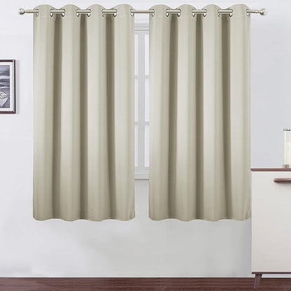 LEMOMO Light Beige Blackout Curtains 66 x 63 Inch Length/Set of 2 Curtain Panels/Thermal Insulated Room Darkening Blackout Curtains for Bedroom