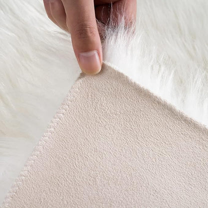 Ciicool White Fur Fluffy Rug, 2x4 ft Small Faux Fur Rug for Bedroom, Washable Faux Sheepskin Rugs for Sofa Couch Seat Cushion, Thick Shaggy Furry Rugs Floor Carpets for Bedside Living Room