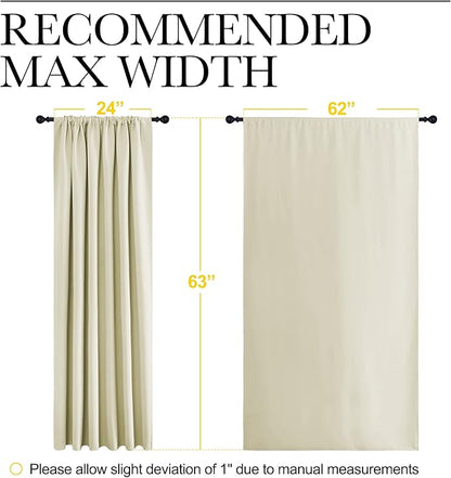 NICETOWN Blackout Curtains for Bedroom, Home Decorations Thermal Insulated Solid Rod Pocket Blackout Drapes for Cafe (Beige, One Pair, 62 x 63-inch)