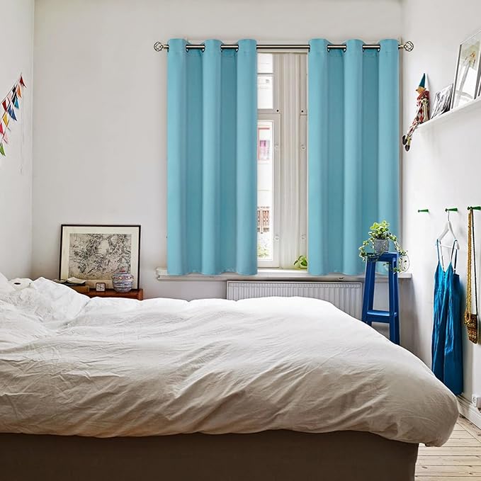 BGment Blackout Curtains - Grommet Thermal Insulated Room Darkening Bedroom and Living Room Curtains, Set of 2 Panels (38 x 45 Inch, Aqua)