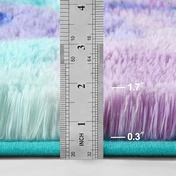 Shag Area Rug, 4 X 6 Tie-Dyed Plush Fuzzy Rugs for Living Room, Ultra Soft Fluffy Furry Rug for Bedroom, Indoor Carpet Nursery Rugs for Kids Room Home Decor, Rainbow