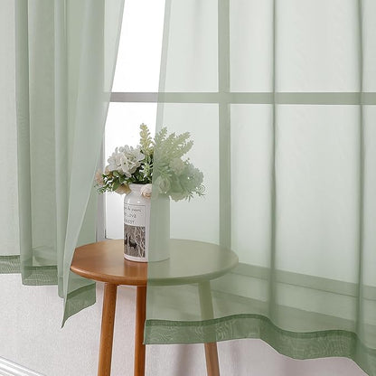 Lecloud Short Sheer Curtains 54 Inches Length 2 Panels, Light Filtering Voile Curtain Drapes for Half Window Kitchen Bedroom, Basic Rod Pocket Living Room Sheer Curtains, 40Wx54L Inches, Sage Green