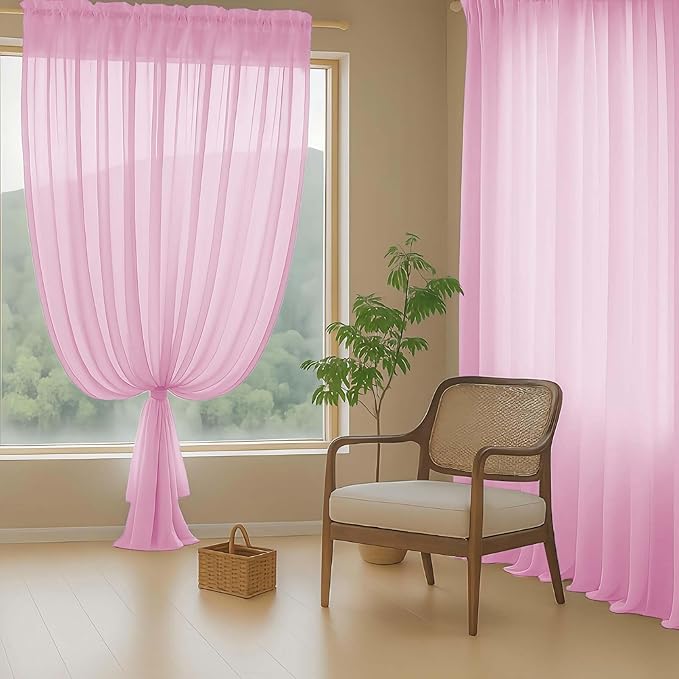 Light Pink Sheer Curtains for Window 72 inches Long 2 Panels Set, Soft Airy Modern Light Filtering Sheer Curtains for Living Room Bedroom, Dual Rod Pocket Solid Window Drapes, 2x42Wx72L inches