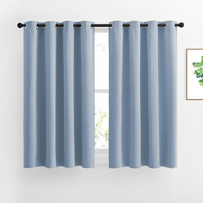 NICETOWN Blackout Curtains and Drapes for Kitchen - Thermal Insulated Solid Grommet Top Blackout Panels/Draperies for Kid's Room (Vintage Blue, 1 Pair, 46 x 54 Inch)