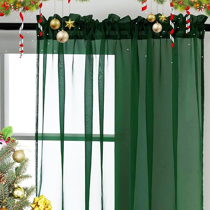 SpaceDresser Sheer Voile Window Treatment Rod Pocket Curtain Panels for Kitchen Bedroom Living Room Drapes Sunlight Filtering Privacy Semi Home Decor Assorted Colors Sizes (Foliage Green, 52 W x 63 L)