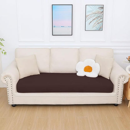 hyha Milk Silk Couch Cushion Covers, Soft Magic Sofa Covers Washable for 3 Cushion Couch, Stretch Sectional Outdoor Cushion Covers for Patio Furniture with Elastic Bottom(Large, Chocolate)
