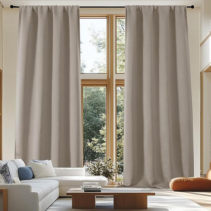 Simplebrand Blackout Extra 10ft Curtains for Patio 120 Inches Long 2 Panels Set, Solid Thermal Insulated Energy Saving Rod Pocket Window Treatment Curtains Blackout Drapes, 50" Wx120 L, Stone