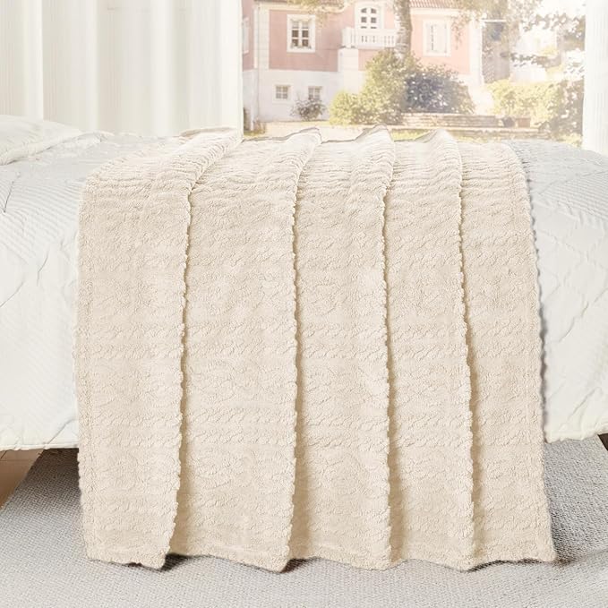 50x70 Inch Beige Throw Blanket - Soft & Fluffy Fleece, Cute & Aesthetic, Perfect for Sofa, Couch, Chair, Bed, Living Room & Bedroom, All-Season Use, Plush & Cozy Decorative Blanket