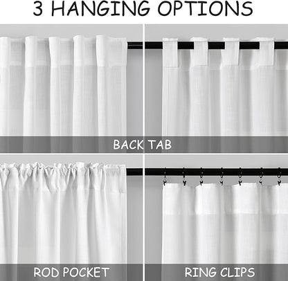 Extra Wide Linen Curtains for Living Room 102 Inch for Bedroom Divider Off White Rustic Farmhouse Drape Rod Pocket Back Tab Light Filtering Dinner/Office Window Curtain for Sliding Door，2 Panles