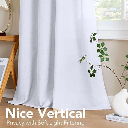 H.VERSAILTEX Living Room Linen Curtains Home Decorative Grommet Curtains Privacy Added Energy Saving Light Filtering Window Treatments Draperies for Bedroom, Bright White, 2 Panels, 52 x 72 - Inch