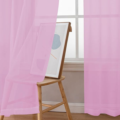 Chyhomenyc Pink Sheer Curtains 96 inches Long 2 Panels, Light Filtering Soft Airy Solid Elegant Voile Window Treatment Drapes for Bedroom Living Room Wedding Party Decor, 42 Wx96 L, 8FT L