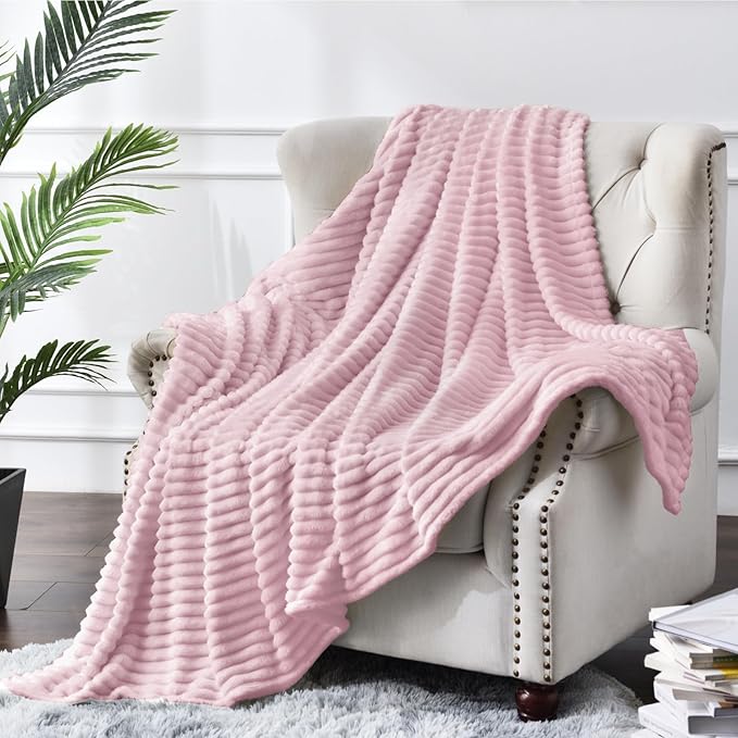 BEDELITE Fleece Throw Blanket for Couch – 3D Ribbed Jacquard Soft and Warm Decorative Fuzzy Blanket – Cozy, Fluffy, Plush Lightweight Cherry Blossom Throw Blankets for Bed, Sofa, 50x60 inches