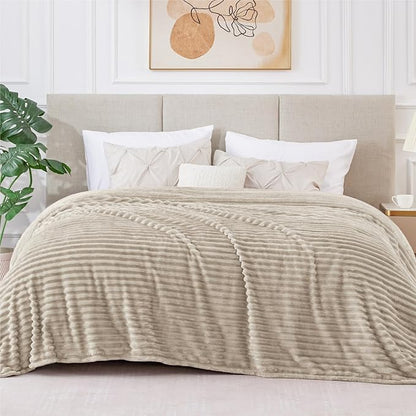 BEDELITE Fleece Blanket Queen Size – 3D Ribbed Jacquard Soft and Warm Decorative Fuzzy Blankets – Cozy, Fluffy, Plush Lightweight Throw Blankets for Couch, Bed, Sofa(Linen, 90x90 inches)