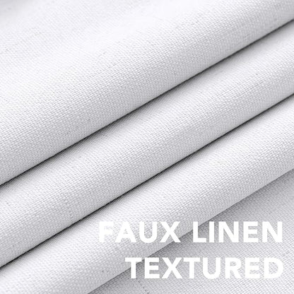 H.VERSAILTEX Linen Curtains 100% Blackout Curtains for Bedroom 102 inch Long Full Light Blocking Nature Linen Blended Window Curtains for Living Room Nickel Grommet (2 Panels, Bright White)