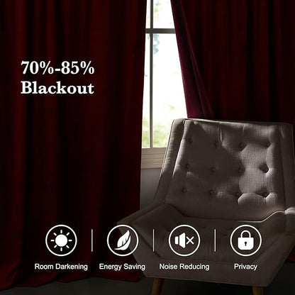 RYB HOME Burgundy Red Velvet Curtains for Christmas Decor, Soft Luxury Backdrops for Studio Theater, Back Tab Design for Bedroom Living Room, 52" W x L84 L, 2 Panels Set