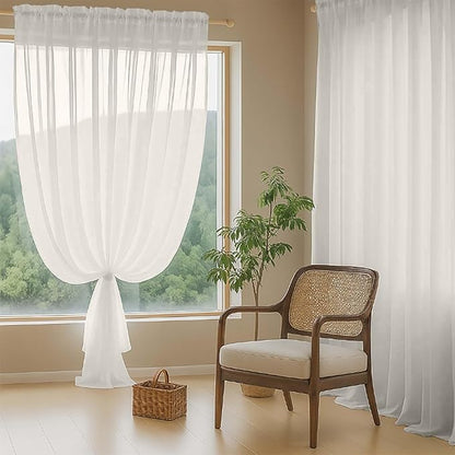 Extra Wide Ivory Sheer Curtains for Window 96 Inches Long 2 Panels Set, Elegant Light Filtering Voile Sheer Curtains for Sliding Glass Door, Dual Rod Pocket Window Drapes, 2x59Wx96L Inches