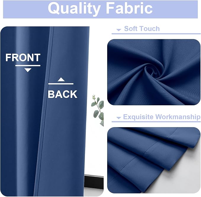 Simplebrand Ava Royal Blue Short 36 Inches Blackout Curtain 2 Panels Set, Half Window Rod Pocket Privacy Curtain Tiers for Kitchen, Curtains Blackout for Bathroom Shades, W40 x L36 Inch, Royal Blue