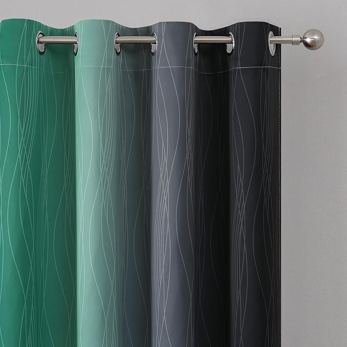 Estelar Textiler Green & Black Ombre Blackout Curtains 96 Inch Length 2 Panels, Light Blocking Thermal Insulated Room Darkening Window Drapes for Bedroom/Living Room, 52x96 Inch