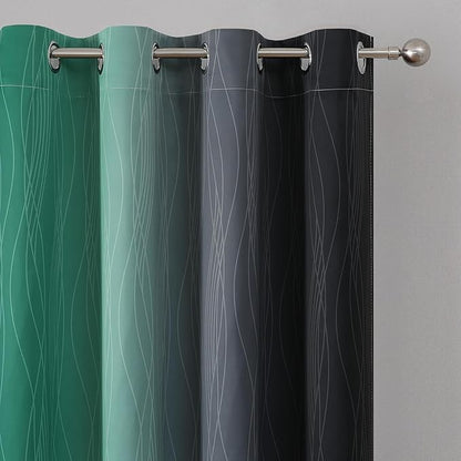 Estelar Textiler Green and Black Ombre Blackout Curtains 54 Inch Length for Kitchen, Room Darkening Thermal Insulated Energy Efficient Grommet Drapes for Bedroom,52x54 Inch,2 Panels