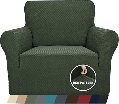 ZNSAYOTX 1 Piece Jacquard Chair Slipcovers for Living Room High Stretch Chair Covers with Arms Anti Slip Pets Friendly Couch Sofa Armchair Cover Furniture Protector (Chair, Army Green)