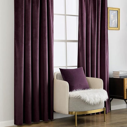 MIULEE Dark Purple Velvet Curtains 108 inches - Luxury Blackout Curtains for Bedroom Living Room Thermal Insulated Super Soft Window Drapes Rod Pocket & Back Tab, W52 x L108 inches, 2 Panels