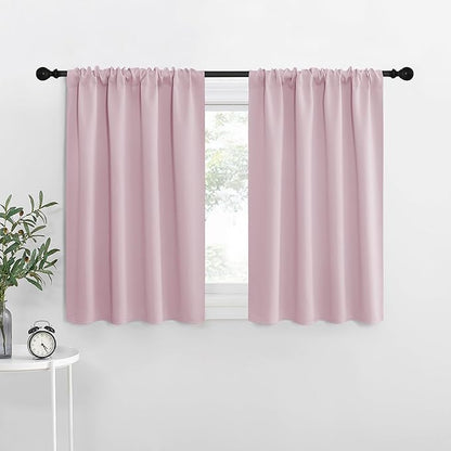 NICETOWN RV Blackout Curtains for Camper Windows, Baby Pink, 34" x 36", Set of 2, Kitchen Short Blackout Curtains & Drapes, Thermal Insulated Rod Pocket Window Treatment Draperies for Nursery