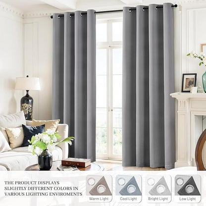 Yakamok Dove Grey 100% Blackout Curtains Grommet Window Treatments with 2 Thick Layers-Light Gray Room Darkening Thermal Insulated Drapes Set of 2 for Bedroom Living Room 52 Inches by 63 Inches length