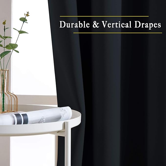 NICETOWN Black Blackout Curtains 36 inch Curtains for Kitchen, Grommet Solid Window Treatments Sound Reducing for Bedroom, 2 Panels, W37 x L36, 2 Panels