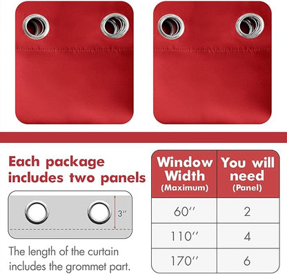 MIULEE Christmas Blackout Curtains Room Darkening Thermal Insulated Drapes Solid Window Treatment Set Grommet Top Light Blocking Curtain for Living Room/Bedroom 2 Panels 42x63 inch, Red