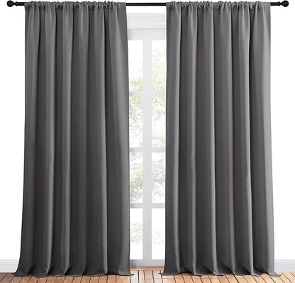 NICETOWN Blackout Curtain Panels for Window - Thermal Insulated Rod Pocket Blackout Drapes/Draperies for Dining Room (2 Panels, W70 x L95 inches, Grey)
