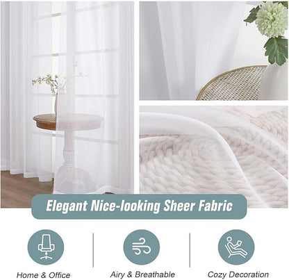 Extra Wide White Sheer Curtains 90 Inches Long 2 Panels, Light Filtering Lightweight Solid Sheer Curtains for Bedroom Living Room, Window Voile Sheer Drapes, Dual Rod Pocket, 2x59Wx90L Inches