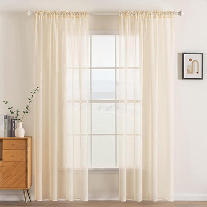 MIULEE Cream Beige Window Sheer Curtains for Bedroom Living Room Solid Elegant Net Drapes 2 Panels Width 38 x Length 72 Inches
