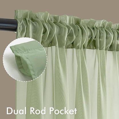 MIULEE Sage Green Sheer Curtains 96 Inches Long, 4 Panels Set, Light Filtering Rod Pocket Voile Drapes Window Treatments, Semi Transparent Airy Fabric for Bedroom and Living Room, 54 x 96 Inches