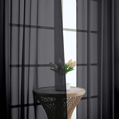 OWENIE Sheer Black Curtains, Sheer Curtains 63 inch Length 2 Panels Set, Rod Pocket Voile Fimly Sheer Drapes for Living Room Bedroom, 2pcs, Black, Each 59" W x 63" L