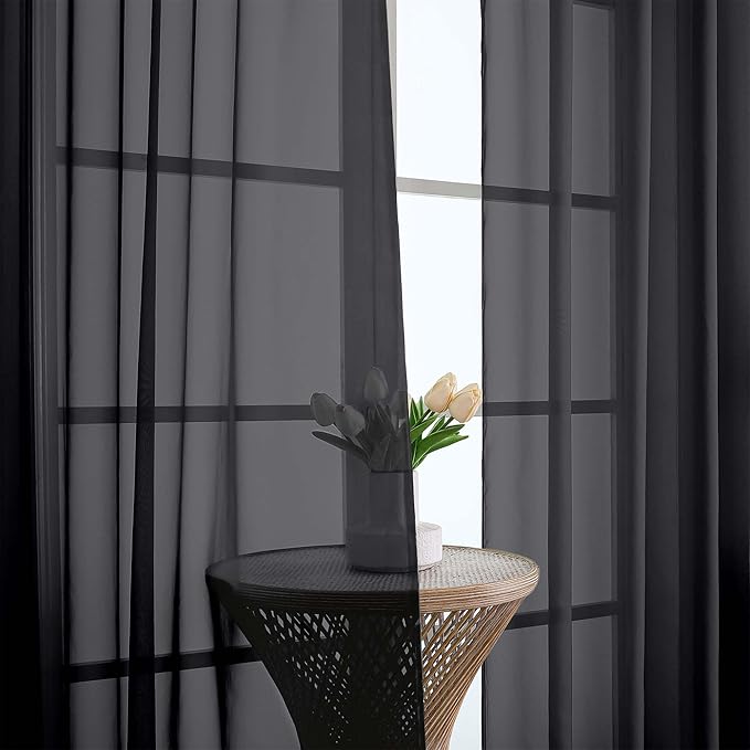 OWENIE Black Sheer Curtains 108 Inches Long for Living Room Bedroom 2 Panels Set, Lightweight Airy Black Sheer Curtain, Filmy Rod Pocket, 2 PCS, Each 59" W x 108" L