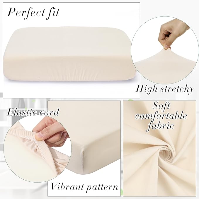 Newwiee 8Pcs Patio Cushion Covers Stretch Outdoor Cushion Cover Replacement for Patio Furniture Sofa Couch Slipcovers, Soft Flexibility Washable Furniture Protector(Waterproof Pure,Beige)